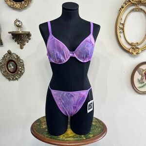 Vintage Planet Lingerie Purple Glitter Tropical Mesh Set 36B/M